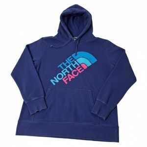 The North Face Hoodie Womens Large Blue Graphic Logo Pullover Sweatshirt